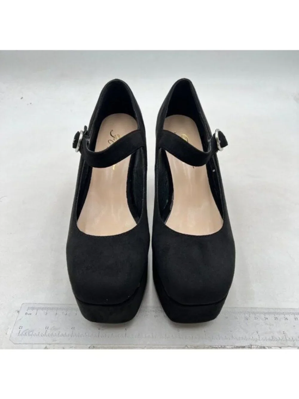 FOWT Classic Platform Mary Jane Shoes for Women Ankle Buckle Strap Pumps Black